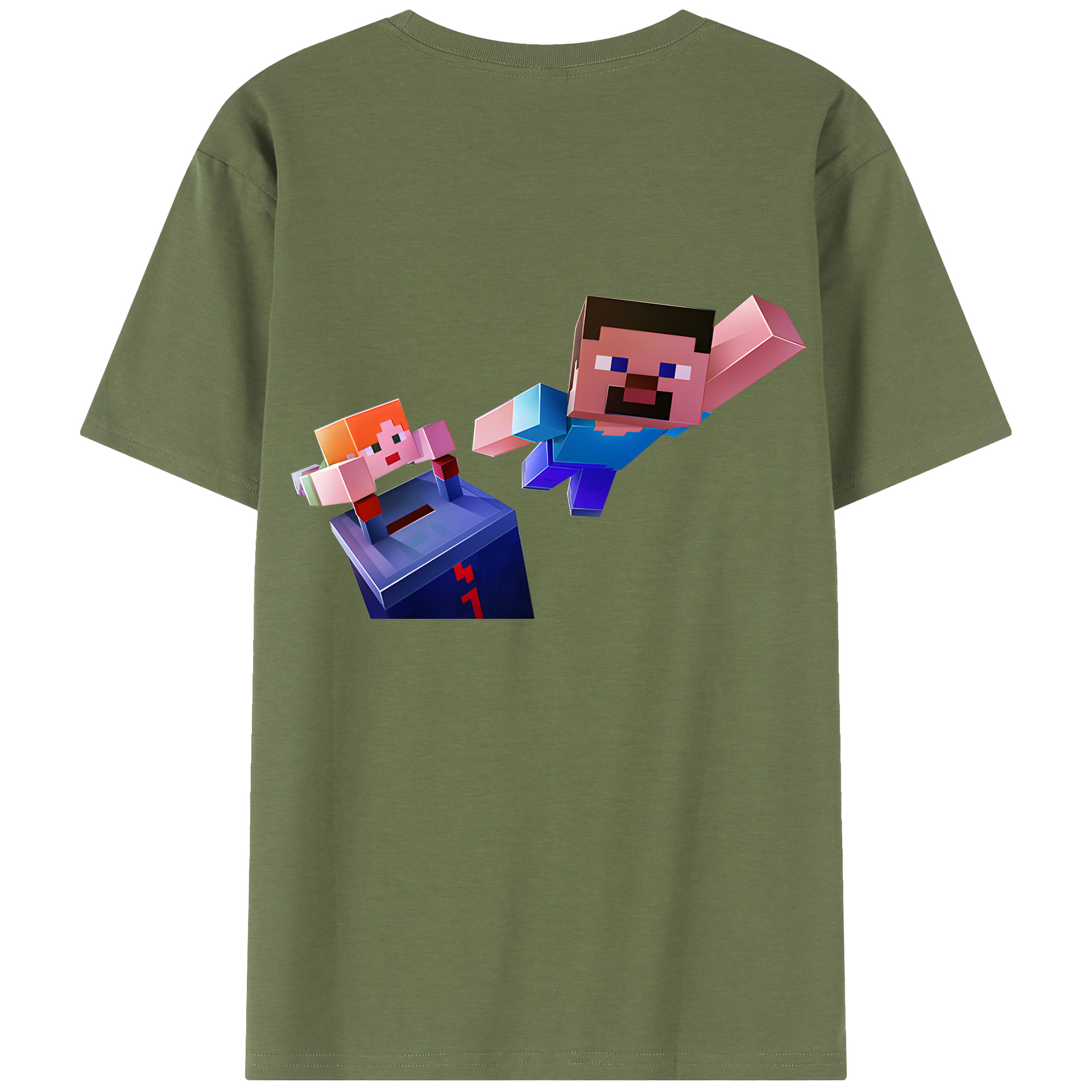 （画像用） マインクラフト ブロックの世界 Minecraft MC Block world 綿100％半袖Tシャツ（背面プリント）